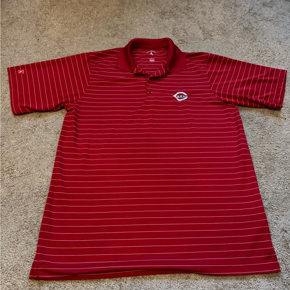 CINCINNATI REDS (ANTIGUA ) CLASSY PIN STRIPED POLO Style SHIRT.